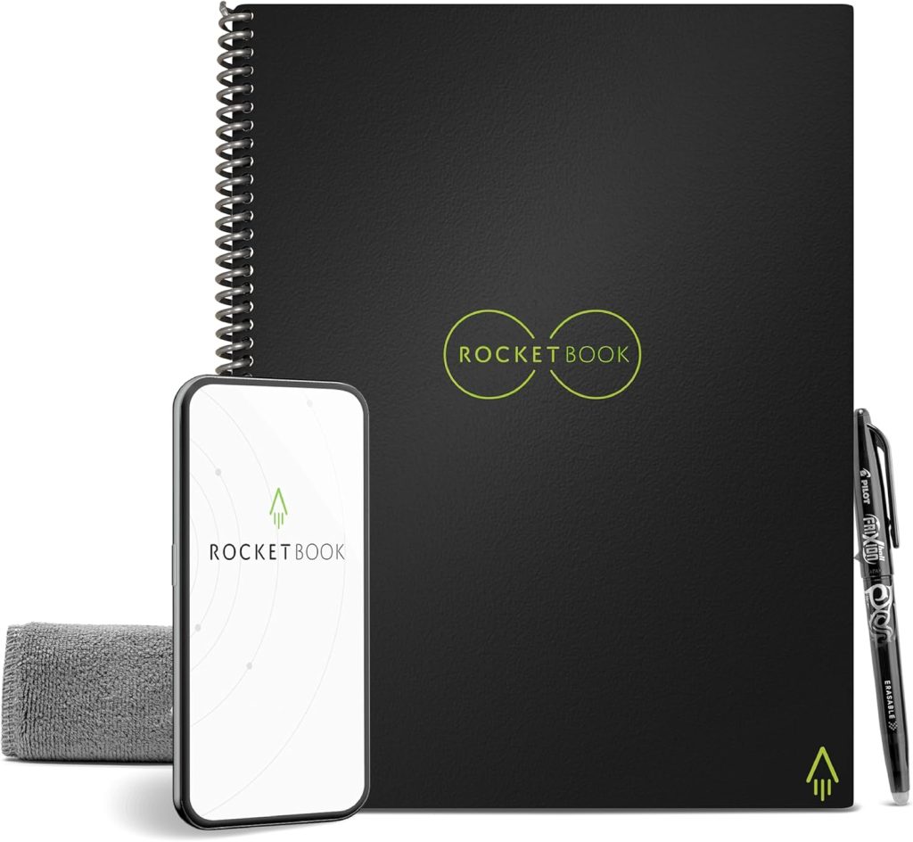Rocketbook Core Reusable Spiral Notebook, Letter Size 8.5×11, Black – Dotted Pages, App-Connected, Erasable, Durable Cover, Ideal for School, Work, and Creative Projects Rocketbook Core Reusable Spiral Notebook, Letter Size 8.5×11, Black – Dotted Pages, App-Connected, Erasable, Durable Cover, Ideal for School, Work, and Creative Projects
