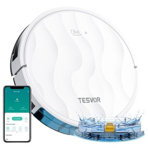 Tesvor M2 Robot Vacuum Cleaner with Mop Function, 6000Pa Suction, Gyroscope Navigation, 600ml Dustbin, 150Mins Runtime, 120sqm Max Vacuuming Area, App Control / Remote Control – White Tesvor M2 Robot Vacuum Cleaner with Mop Function, 6000Pa Suction, Gyroscope Navigation, 600ml Dustbin, 150Mins Runtime, 120sqm Max Vacuuming Area, App Control / Remote Control – White
