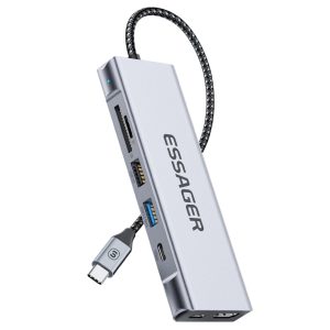 ESSAGER 8-in-1 USB Hub, USB Type-C to HDMI, 4K HD Display, 10Gpbs Transmission Speed, 1*USB3.2 1*USB2.0 1*SD Card Slot 1*TF Card Slot, Compatible Laptop Dock Station for MacBook Pro, MacBook Air, Support Windows, Linux, iPad OS ESSAGER 8-in-1 USB Hub, USB Type-C to HDMI, 4K HD Display, 10Gpbs Transmission Speed, 1*USB3.2 1*USB2.0 1*SD Card Slot 1*TF Card Slot, Compatible Laptop Dock Station for MacBook Pro, MacBook Air, Support Windows, Linux, iPad OS